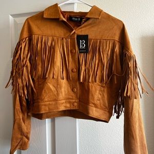 Brand new with tag. Camel crop jacket with fringe.